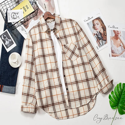 Spring Autumn Checked Blouses Loose Outwear Shirts Arm Long Casual Womens Tops Plaid News