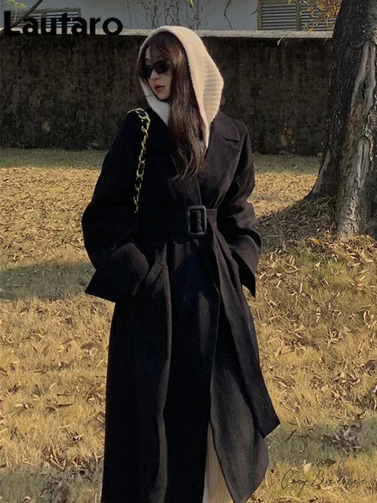 Spring Autumn Long Brown Black Striped Oversized Luxury Designer Runway Fashion 2024 Stylish Coat