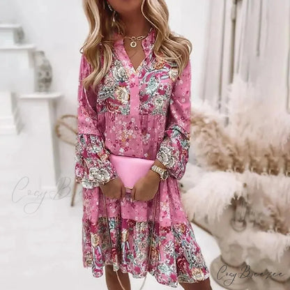 Spring Casual Floral Mid Length Dress oldfloraldress-250126