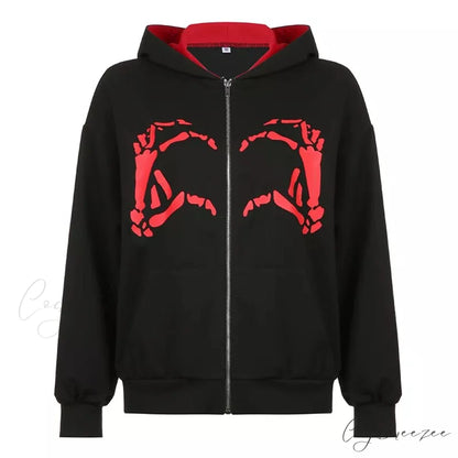 Spring Hoodie Hop Zipper Y2K Oversized Women’s Gray Embroidery Letter Streetwear Punk Hip Sweatshirt 1 2 / S
