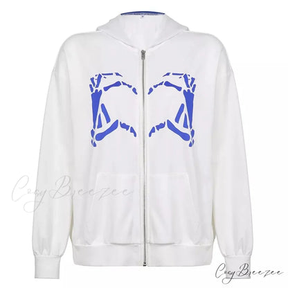 Spring Hoodie Hop Zipper Y2K Oversized Women’s Gray Embroidery Letter Streetwear Punk Hip Sweatshirt 1 1 / S