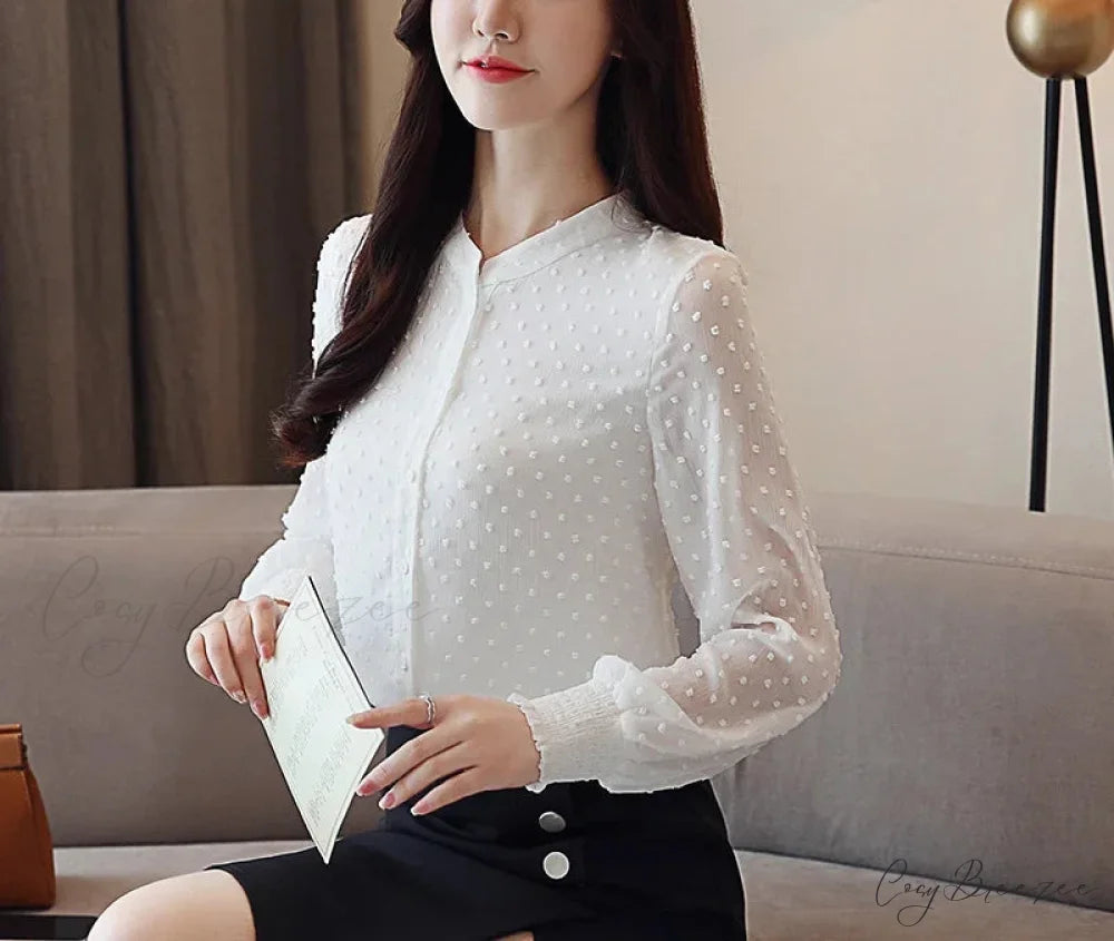 Spring Long Sleeve White Office Crop Top blouse-250126