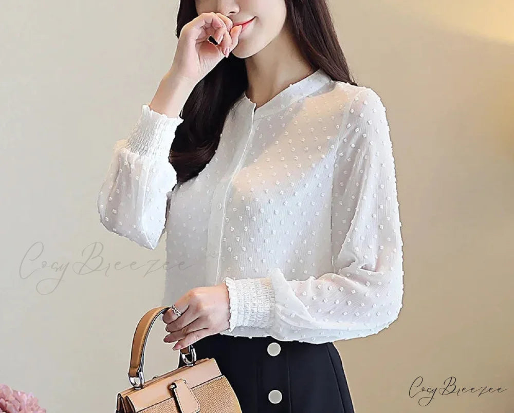 Spring Long Sleeve White Office Crop Top blouse-250126