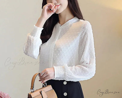 Spring Long Sleeve White Office Crop Top blouse-250126