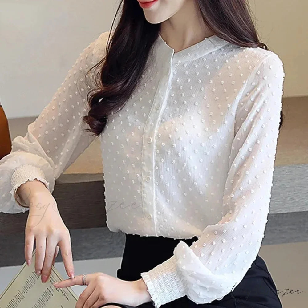 Spring Long Sleeve White Office Crop Top blouse-250126