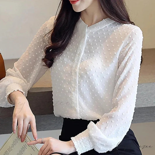 Spring Long Sleeve White Office Crop Top blouse-250126