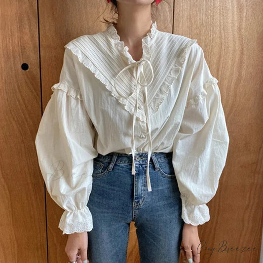 Spring Loose Lantern Sleeve Classic Blouse WHITE / S blouse-250223