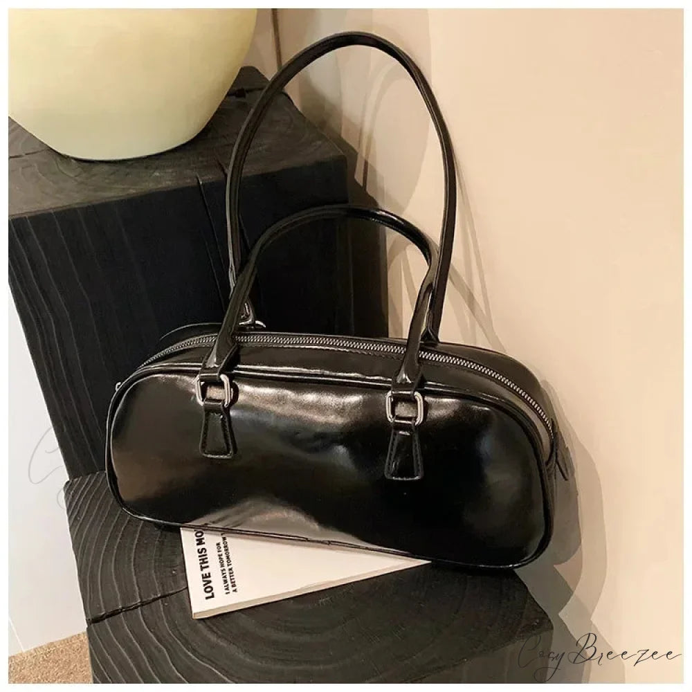 Spring Retro PU Leather Underarm Bag Black shoulder-250126