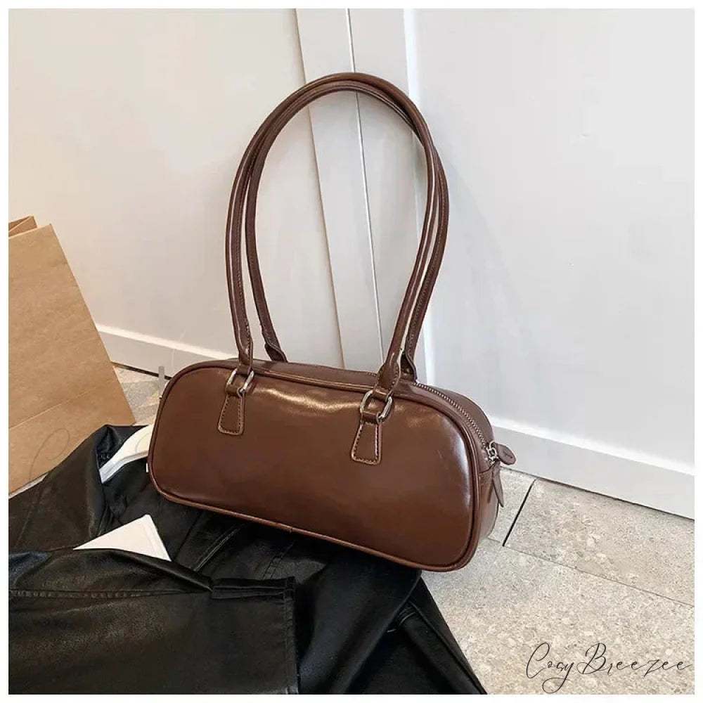 Spring Retro PU Leather Underarm Bag Brown shoulder-250126