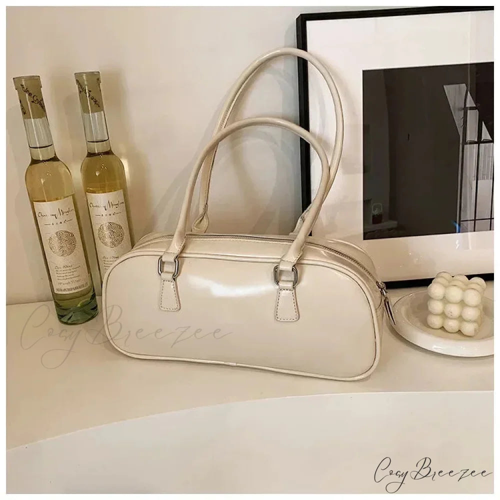 Spring Retro PU Leather Underarm Bag White shoulder-250126