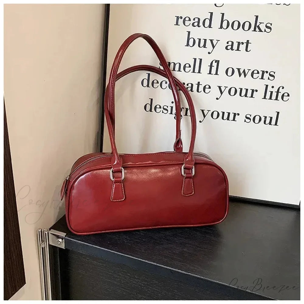 Spring Retro PU Leather Underarm Bag Wine Red shoulder-250126