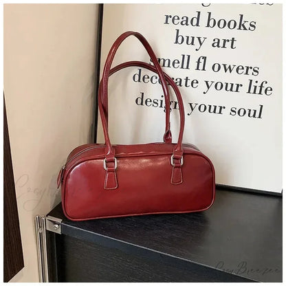 Spring Retro PU Leather Underarm Bag Wine Red shoulder-250126