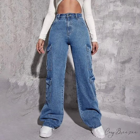 Spring Slim Fit Size Calf Hole Stretch Jeans Blue / XS