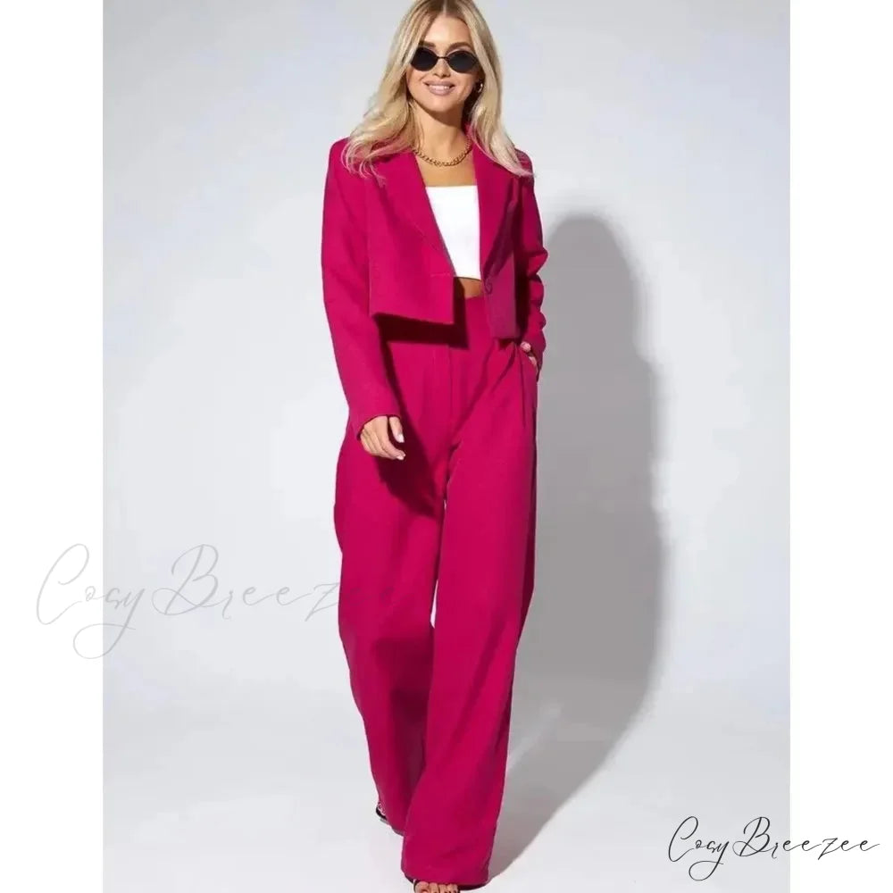 Spring Slim Wide Leg Pants Office Set officetwopieceset-250223