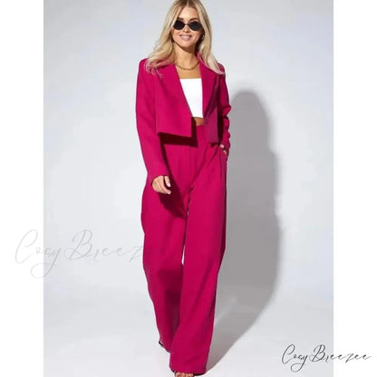 Spring Slim Wide Leg Pants Office Set officetwopieceset-250223