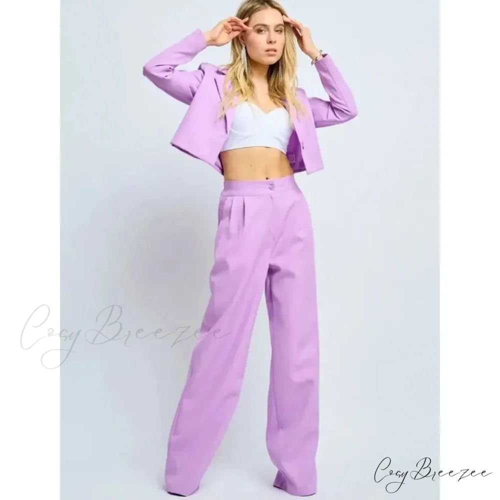 Spring Slim Wide Leg Pants Office Set officetwopieceset-250223