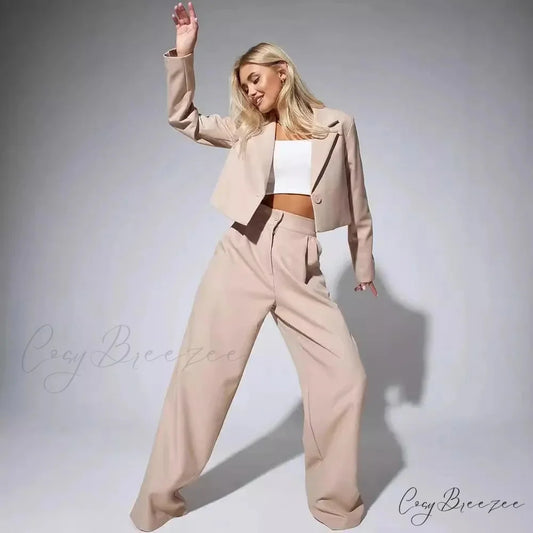 Spring Slim Wide Leg Pants Office Set officetwopieceset-250223