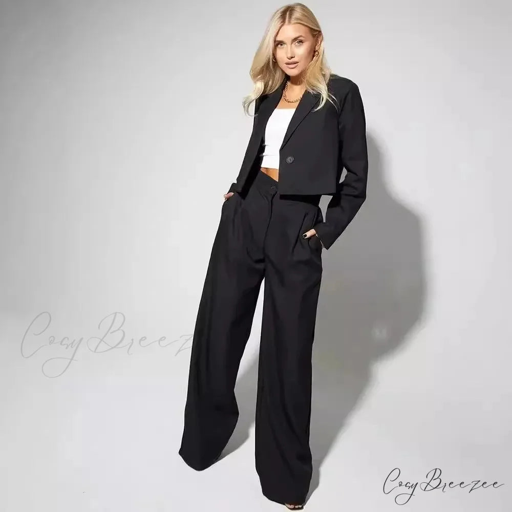 Spring Slim Wide Leg Pants Office Set officetwopieceset-250223