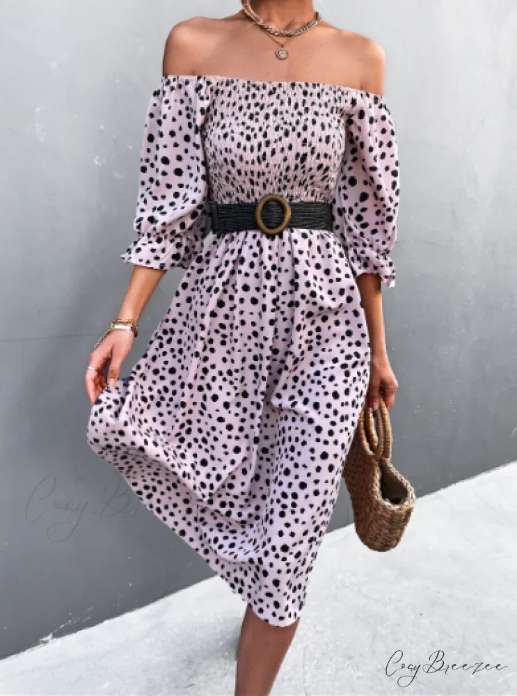 Square Collar Bubble Sleeve Dress L / khaki