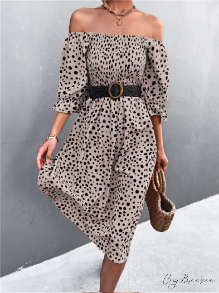Square Collar Bubble Sleeve Dress M / pink