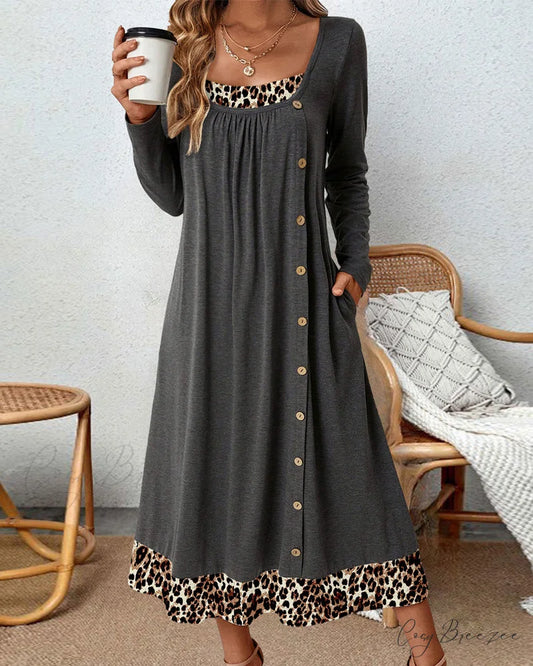 Square neck buttoned dress Gray / S