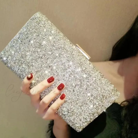 Square Women’s Party Evening Clutch Bag SILVER / (20cm clutchbag-250126