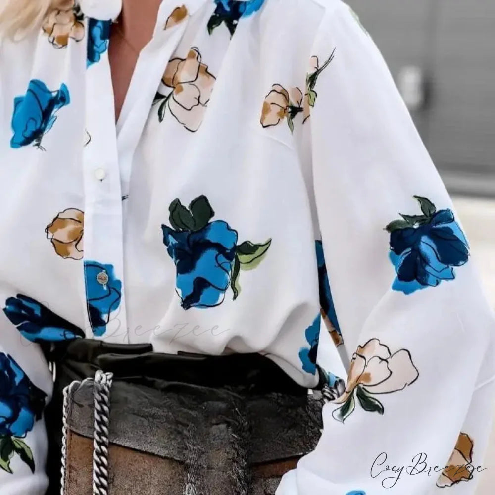 Stand Collar Floral Print Lantern Sleeve Crop Top blouse-250126