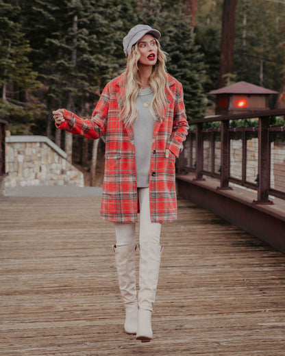 Stan Plaid Coat - Coral