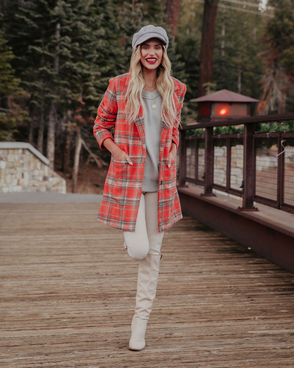 Stan Plaid Coat - Coral