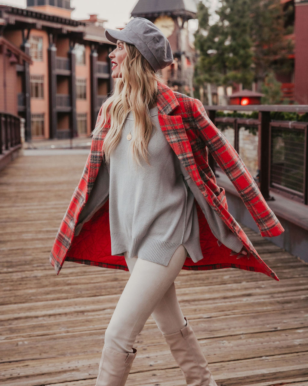 Stan Plaid Coat - Coral