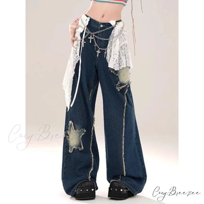 Star Baggy Denim Wide Leg Pants pants-241228
