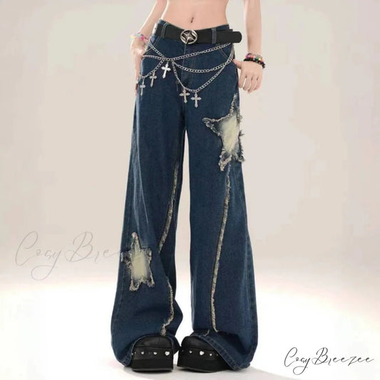 Star Baggy Denim Wide Leg Pants pants-241228
