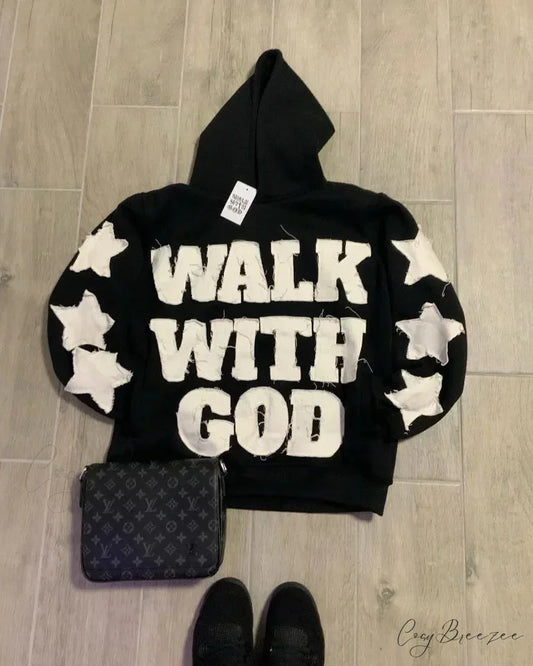 Star Patch Embroidery Hoodie BLACK / M hoodies-241228
