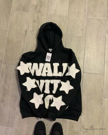 Star Patch Embroidery Hoodie hoodies-241228