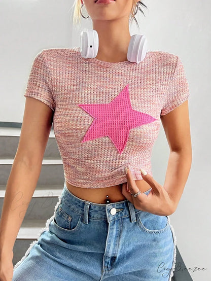 Star Patched Crop Tee Pink / XS