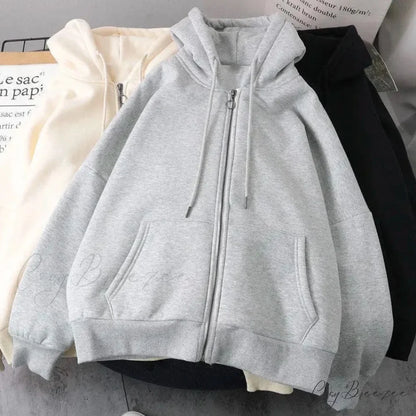 Star Print Retro Zipper Hoodie white2 / M hoodies-241228