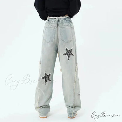 Stars Embroidery High Waist Jeans Pants pants-241228