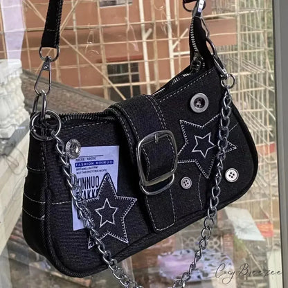 Stars Pattern Canvas Underarm Shoulder Bag Black shoulder-250126