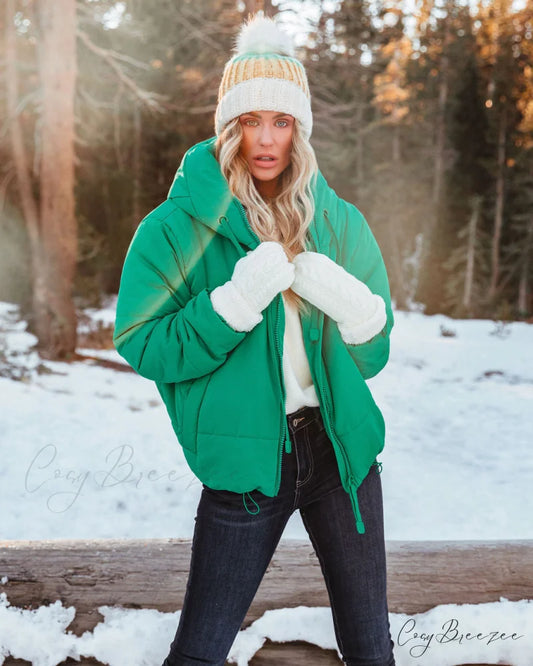 Stay Awhile Hooded Puffer Jacket - Kelly Green