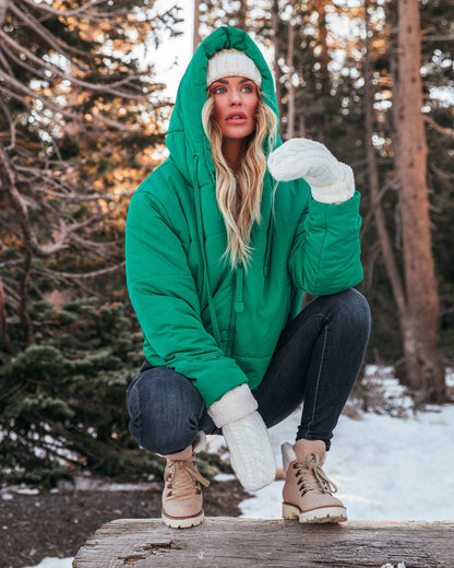 Stay Awhile Hooded Puffer Jacket - Kelly Green