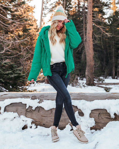 Stay Awhile Hooded Puffer Jacket - Kelly Green