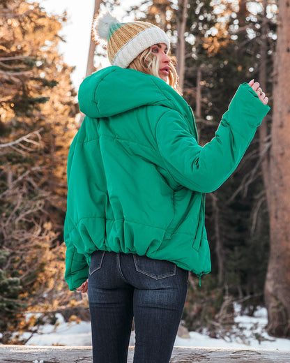 Stay Awhile Hooded Puffer Jacket - Kelly Green