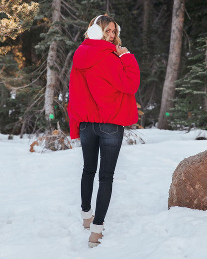 Red Pocketed Hooded Puffer Jacket - Stay Awhile