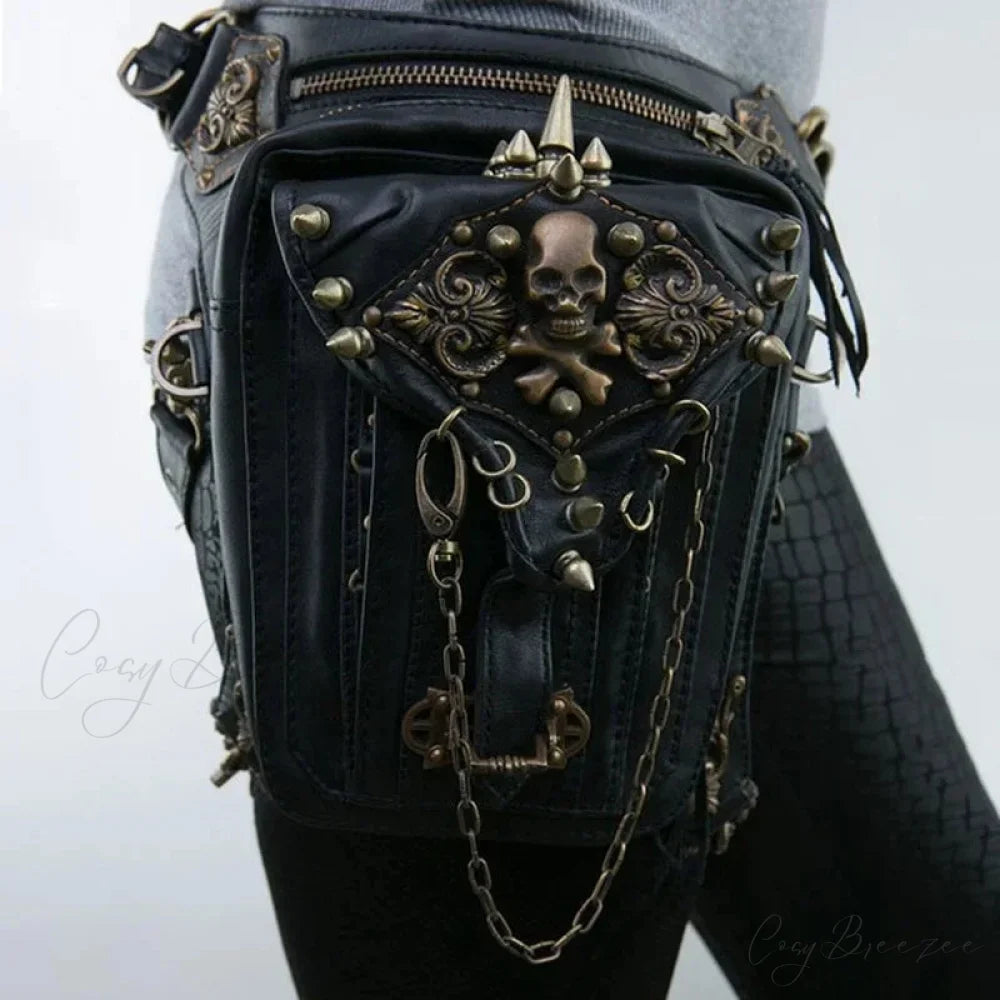 Steam Punk Gothic Waist Leg Hip Belt Mobile Phone Messenger Fanny Bag Black