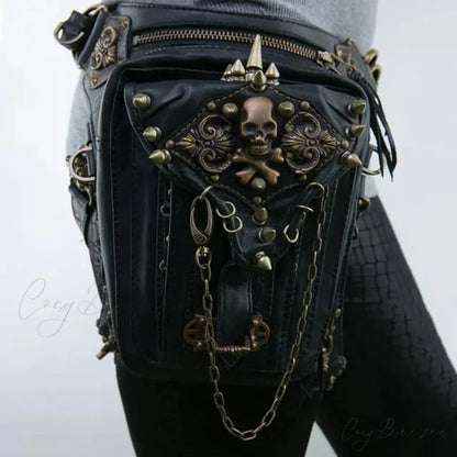 Steam Punk Gothic Waist Leg Hip Belt Mobile Phone Messenger Fanny Bag Black