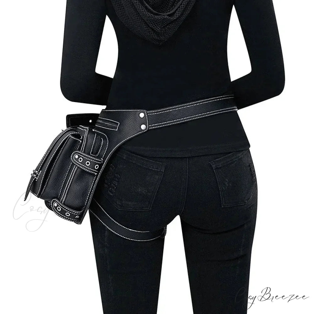 Steampunk Rock Waist Leg Hip Belt Motorcycle Fanny Packs Multi Chain Rivet Waist Bag LDHG051
