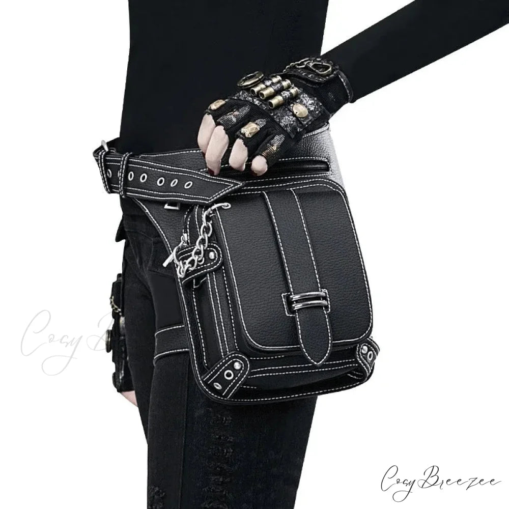 Steampunk Rock Waist Leg Hip Belt Motorcycle Fanny Packs Multi Chain Rivet Waist Bag LDHG051