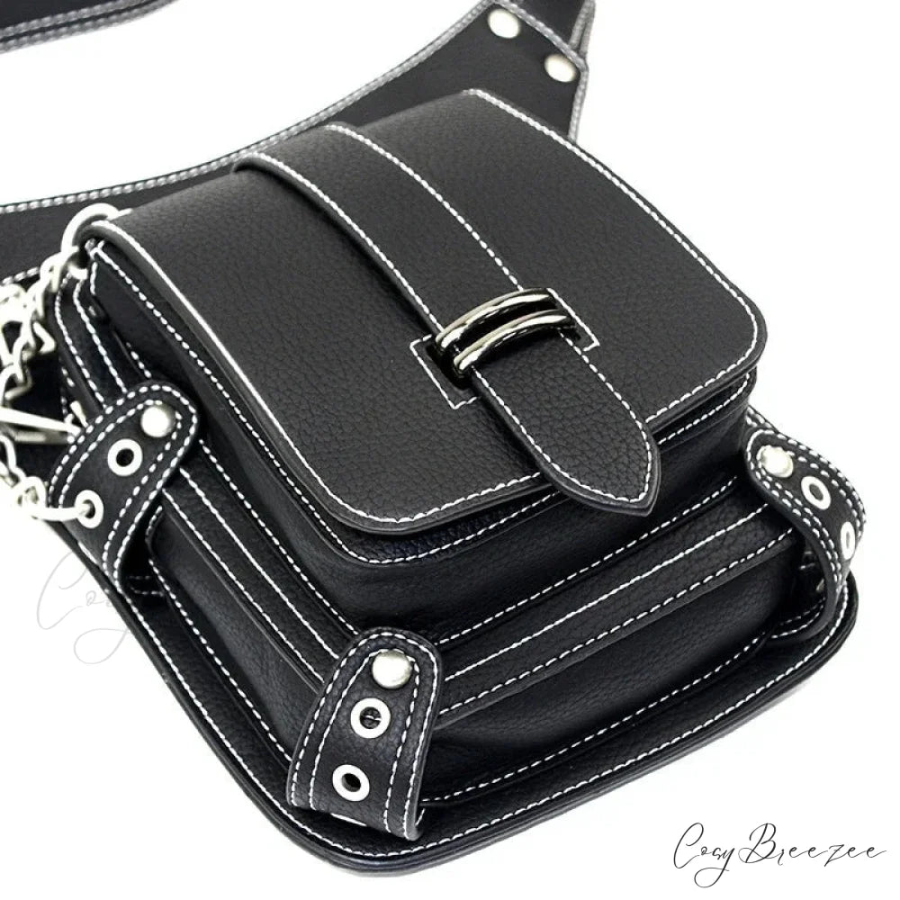 Steampunk Rock Waist Leg Hip Belt Motorcycle Fanny Packs Multi Chain Rivet Waist Bag LDHG051