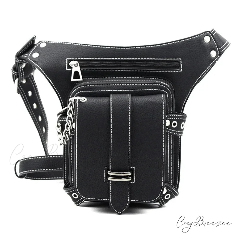 Steampunk Rock Waist Leg Hip Belt Motorcycle Fanny Packs Multi Chain Rivet Waist Bag LDHG051
