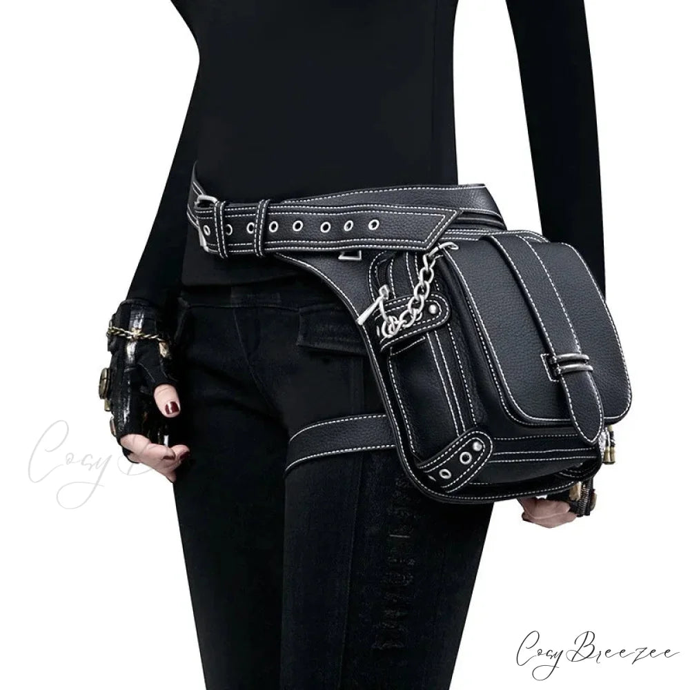 Steampunk Rock Waist Leg Hip Belt Motorcycle Fanny Packs Multi Chain Rivet Waist Bag LDHG051